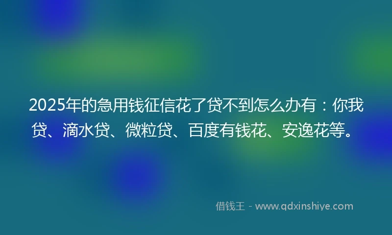 2025年的急用钱征信花了贷不到怎么办有：你我贷、滴水贷、微粒贷、百度有钱花、安逸花等。
