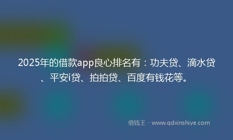 2025年的借款app良心排名有：功夫贷、滴水贷、平安i贷、拍拍贷、百度有钱花等。