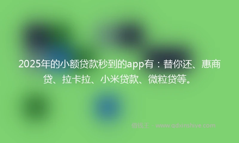 2025年的小额贷款秒到的app有：替你还、惠商贷、拉卡拉、小米贷款、微粒贷等。