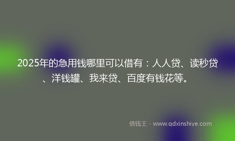 2025年的急用钱哪里可以借有：人人贷、读秒贷、洋钱罐、我来贷、百度有钱花等。