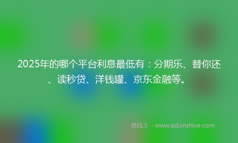 2025年的哪个平台利息最低有：分期乐、替你还、读秒贷、洋钱罐、京东金融等。
