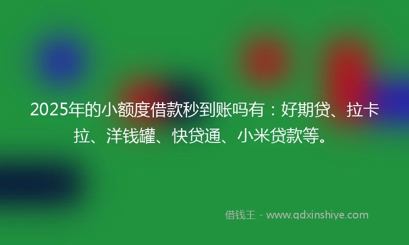 2025年的小额度借款秒到账吗有：好期贷、拉卡拉、洋钱罐、快贷通、小米贷款等。