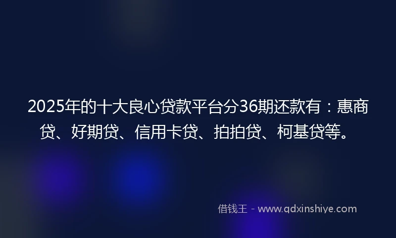 2025年的十大良心贷款平台分36期还款有：惠商贷、好期贷、信用卡贷、拍拍贷、柯基贷等。