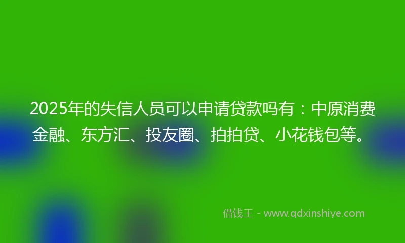 2025年的失信人员可以申请贷款吗有：中原消费金融、东方汇、投友圈、拍拍贷、小花钱包等。