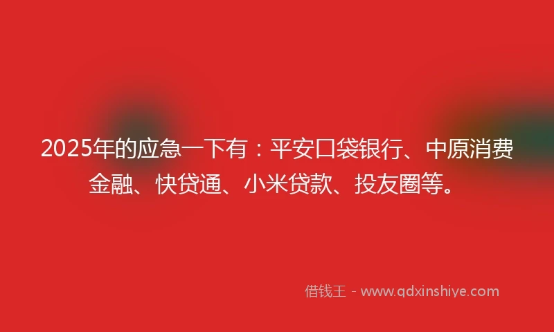 2025年的应急一下有：平安口袋银行、中原消费金融、快贷通、小米贷款、投友圈等。