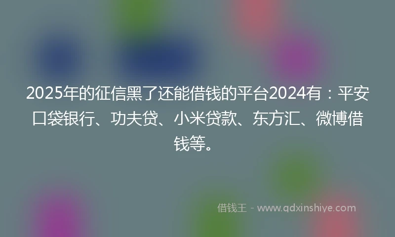 2025年的征信黑了还能借钱的平台2024有：平安口袋银行、功夫贷、小米贷款、东方汇、微博借钱等。