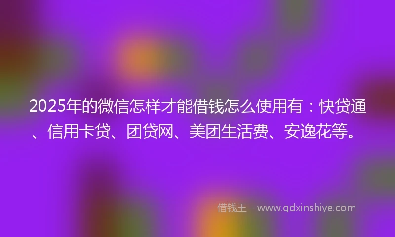 2025年的微信怎样才能借钱怎么使用有：快贷通、信用卡贷、团贷网、美团生活费、安逸花等。
