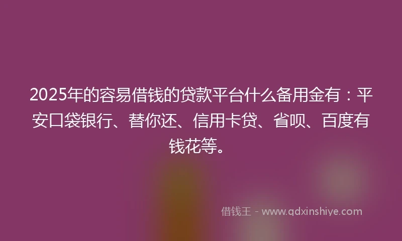 2025年的容易借钱的贷款平台什么备用金有：平安口袋银行、替你还、信用卡贷、省呗、百度有钱花等。