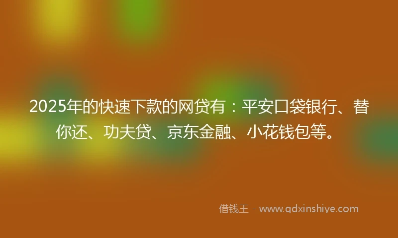 2025年的快速下款的网贷有：平安口袋银行、替你还、功夫贷、京东金融、小花钱包等。