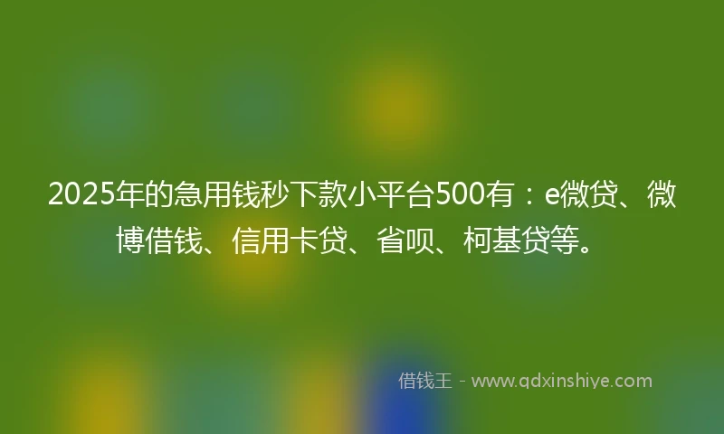 2025年的急用钱秒下款小平台500有：e微贷、微博借钱、信用卡贷、省呗、柯基贷等。