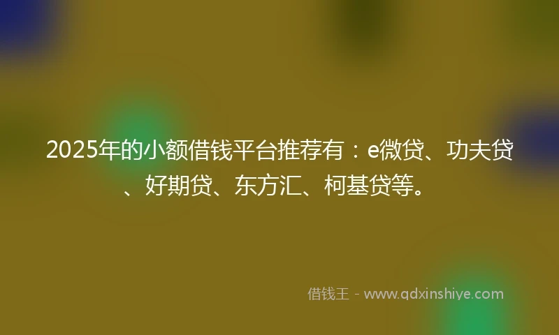 2025年的小额借钱平台推荐有：e微贷、功夫贷、好期贷、东方汇、柯基贷等。