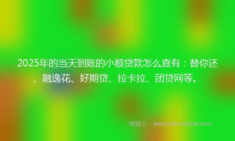 2025年的当天到账的小额贷款怎么查有：替你还、融逸花、好期贷、拉卡拉、团贷网等。