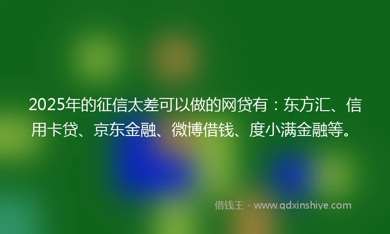 2025年的征信太差可以做的网贷有：东方汇、信用卡贷、京东金融、微博借钱、度小满金融等。