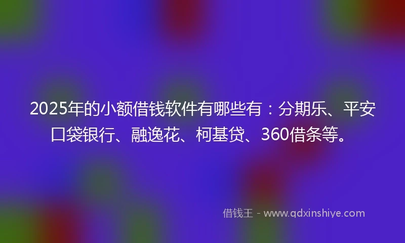 2025年的小额借钱软件有哪些有：分期乐、平安口袋银行、融逸花、柯基贷、360借条等。