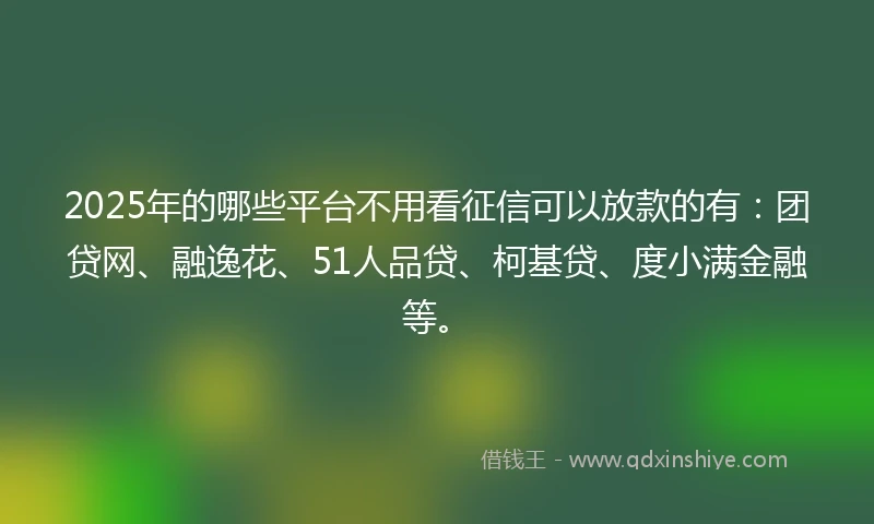 2025年的哪些平台不用看征信可以放款的有：团贷网、融逸花、51人品贷、柯基贷、度小满金融等。