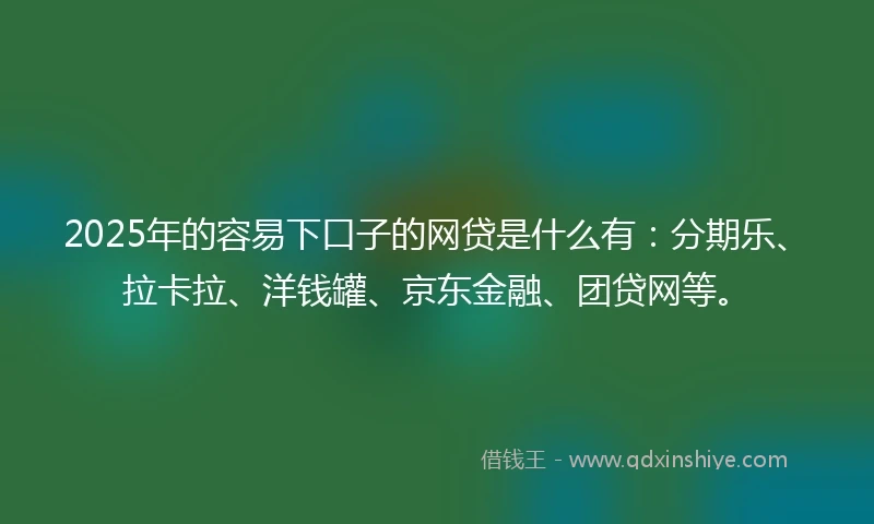 2025年的容易下口子的网贷是什么有：分期乐、拉卡拉、洋钱罐、京东金融、团贷网等。