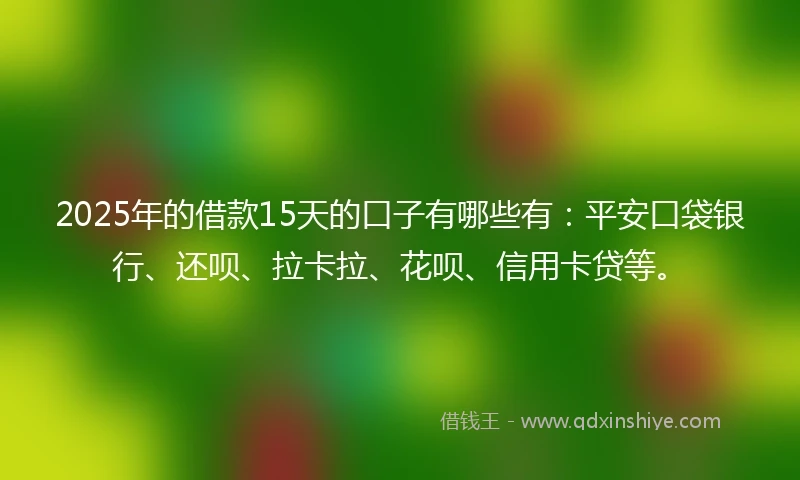 2025年的借款15天的口子有哪些有：平安口袋银行、还呗、拉卡拉、花呗、信用卡贷等。