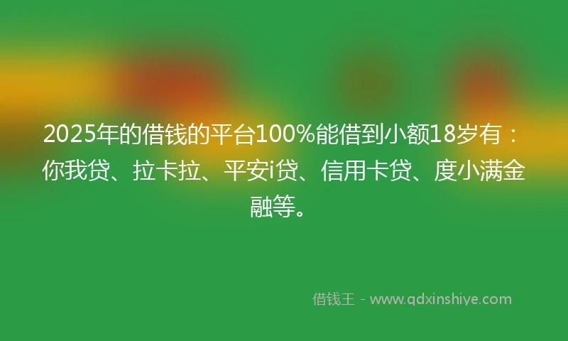 2025年的借钱的平台100%能借到小额18岁有：你我贷、拉卡拉、平安i贷、信用卡贷、度小满金融等。
