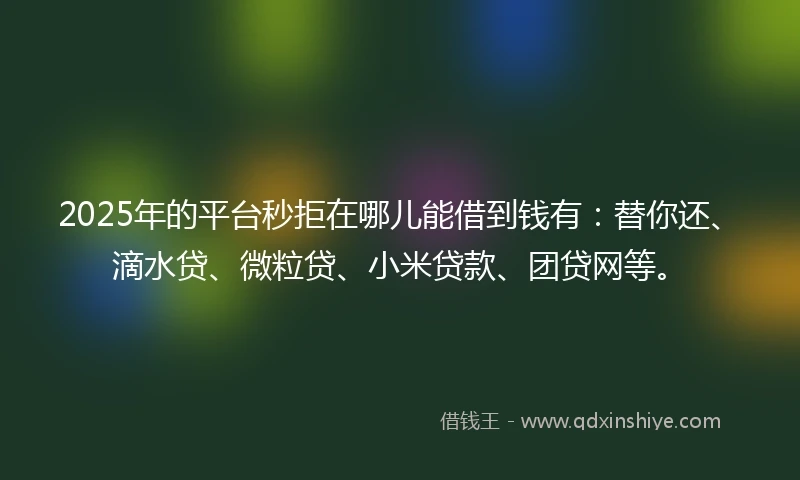 2025年的平台秒拒在哪儿能借到钱有：替你还、滴水贷、微粒贷、小米贷款、团贷网等。