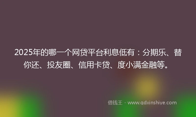 2025年的哪一个网贷平台利息低有：分期乐、替你还、投友圈、信用卡贷、度小满金融等。