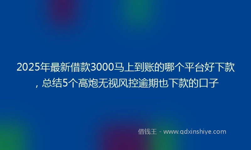 2025年最新借款3000马上到账的哪个平台好下款，总结5个高炮无视风控逾期也下款的口子