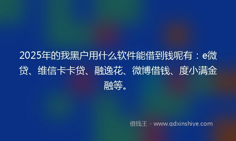 2025年的我黑户用什么软件能借到钱呢有：e微贷、维信卡卡贷、融逸花、微博借钱、度小满金融等。