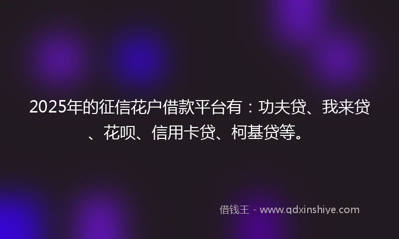 2025年的征信花户借款平台有：功夫贷、我来贷、花呗、信用卡贷、柯基贷等。