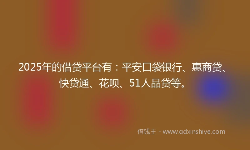 2025年的借贷平台有：平安口袋银行、惠商贷、快贷通、花呗、51人品贷等。