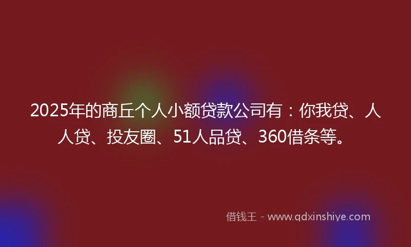 2025年的商丘个人小额贷款公司有：你我贷、人人贷、投友圈、51人品贷、360借条等。