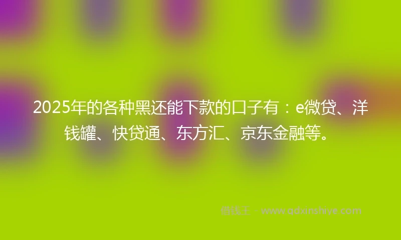 2025年的各种黑还能下款的口子有：e微贷、洋钱罐、快贷通、东方汇、京东金融等。