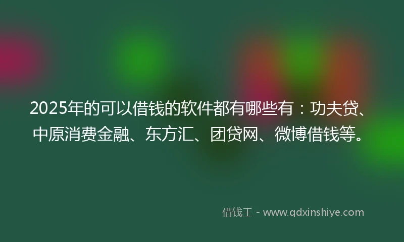 2025年的可以借钱的软件都有哪些有：功夫贷、中原消费金融、东方汇、团贷网、微博借钱等。