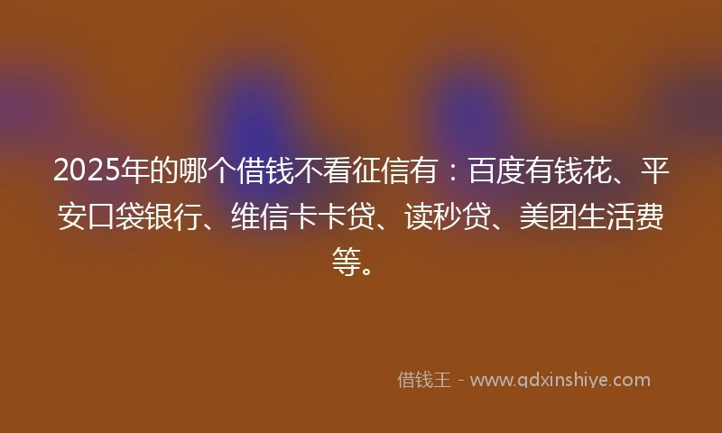 2025年的哪个借钱不看征信有：百度有钱花、平安口袋银行、维信卡卡贷、读秒贷、美团生活费等。