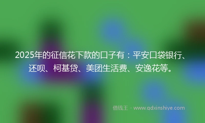 2025年的征信花下款的口子有：平安口袋银行、还呗、柯基贷、美团生活费、安逸花等。