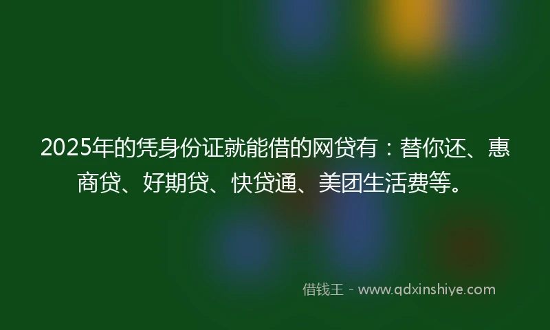 2025年的凭身份证就能借的网贷有：替你还、惠商贷、好期贷、快贷通、美团生活费等。