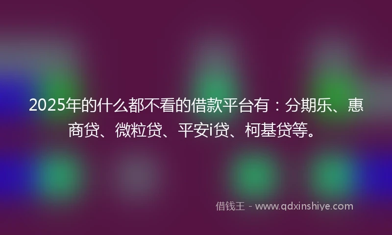 2025年的什么都不看的借款平台有：分期乐、惠商贷、微粒贷、平安i贷、柯基贷等。