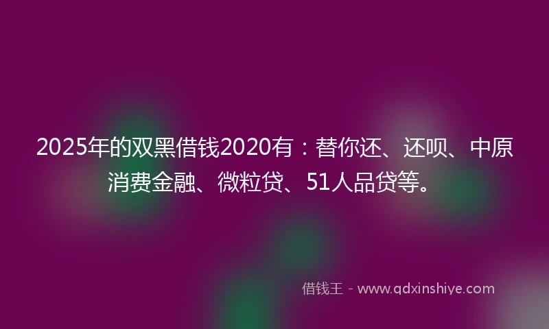 2025年的双黑借钱2020有：替你还、还呗、中原消费金融、微粒贷、51人品贷等。