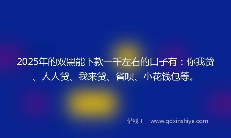 2025年的双黑能下款一千左右的口子有：你我贷、人人贷、我来贷、省呗、小花钱包等。
