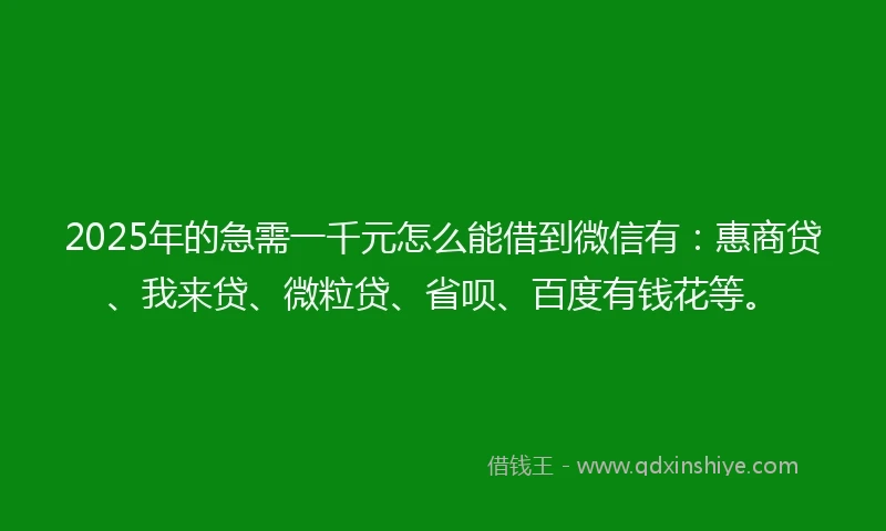 2025年的急需一千元怎么能借到微信有：惠商贷、我来贷、微粒贷、省呗、百度有钱花等。