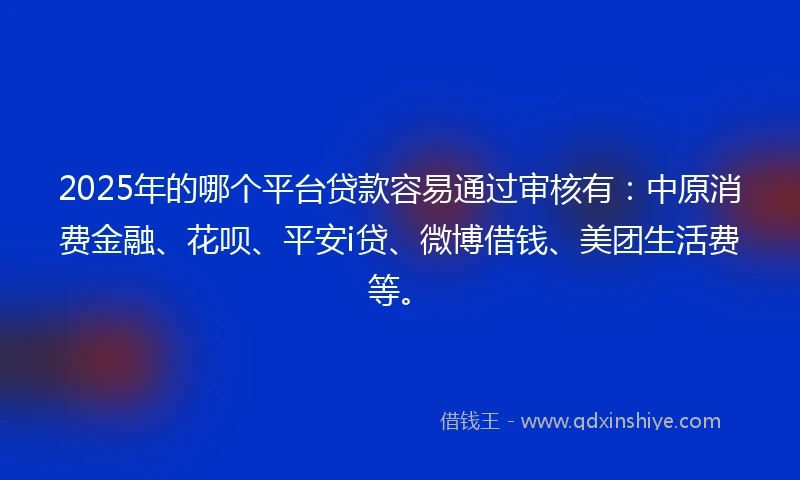 2025年的哪个平台贷款容易通过审核有：中原消费金融、花呗、平安i贷、微博借钱、美团生活费等。