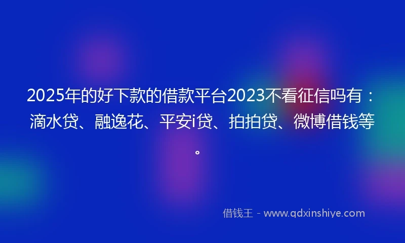 2025年的好下款的借款平台2023不看征信吗有：滴水贷、融逸花、平安i贷、拍拍贷、微博借钱等。