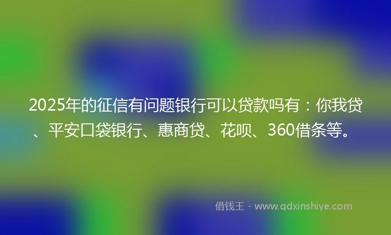 2025年的征信有问题银行可以贷款吗有：你我贷、平安口袋银行、惠商贷、花呗、360借条等。