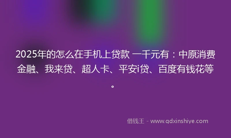 2025年的怎么在手机上贷款 一千元有：中原消费金融、我来贷、超人卡、平安i贷、百度有钱花等。