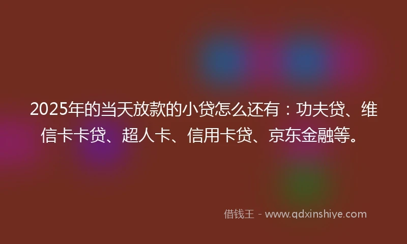 2025年的当天放款的小贷怎么还有：功夫贷、维信卡卡贷、超人卡、信用卡贷、京东金融等。