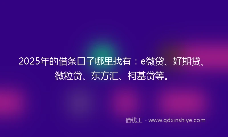 2025年的借条口子哪里找有：e微贷、好期贷、微粒贷、东方汇、柯基贷等。