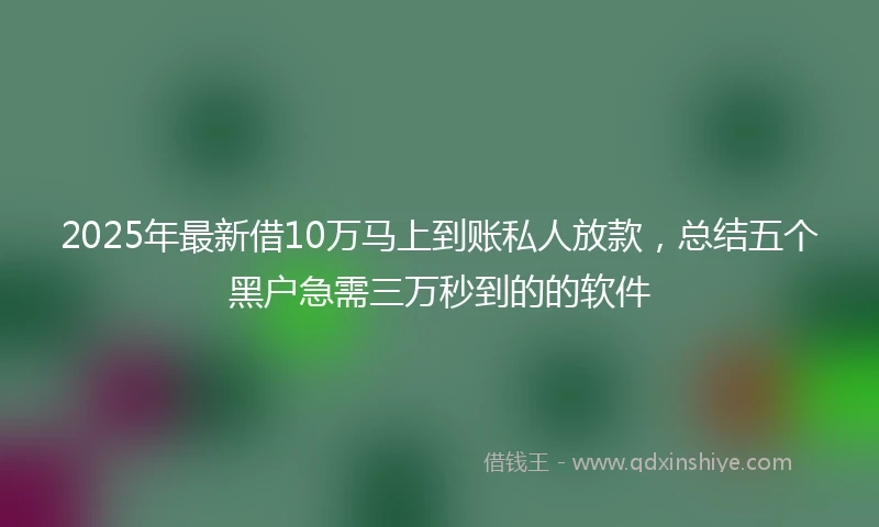 2025年最新借10万马上到账私人放款，总结五个黑户急需三万秒到的的软件