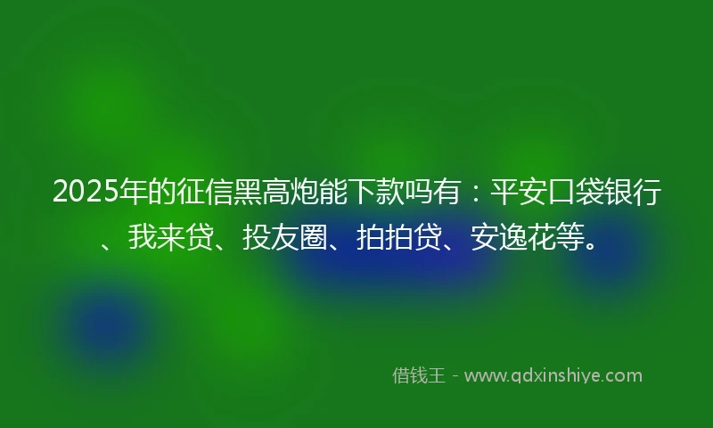 2025年的征信黑高炮能下款吗有：平安口袋银行、我来贷、投友圈、拍拍贷、安逸花等。