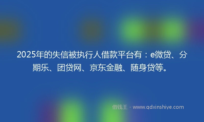 2025年的失信被执行人借款平台有：e微贷、分期乐、团贷网、京东金融、随身贷等。