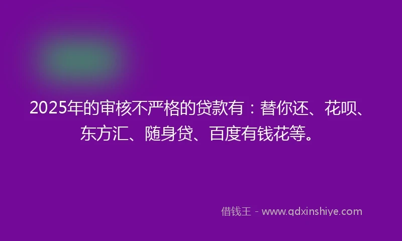 2025年的审核不严格的贷款有：替你还、花呗、东方汇、随身贷、百度有钱花等。