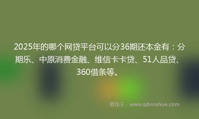 2025年的哪个网贷平台可以分36期还本金有：分期乐、中原消费金融、维信卡卡贷、51人品贷、360借条等。