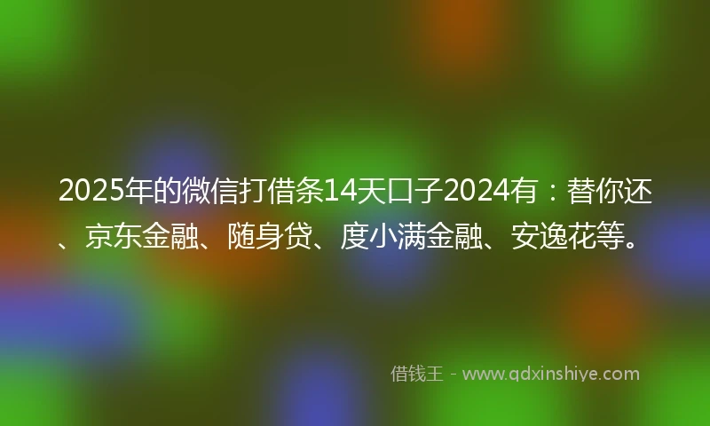 2025年的微信打借条14天口子2024有：替你还、京东金融、随身贷、度小满金融、安逸花等。